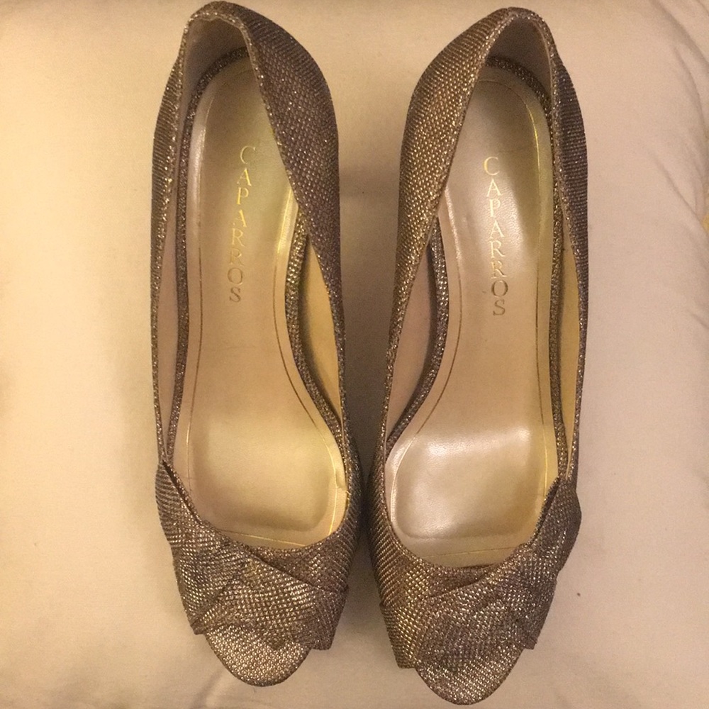 Caparros sparkle peep toe pumps - bow adorable!